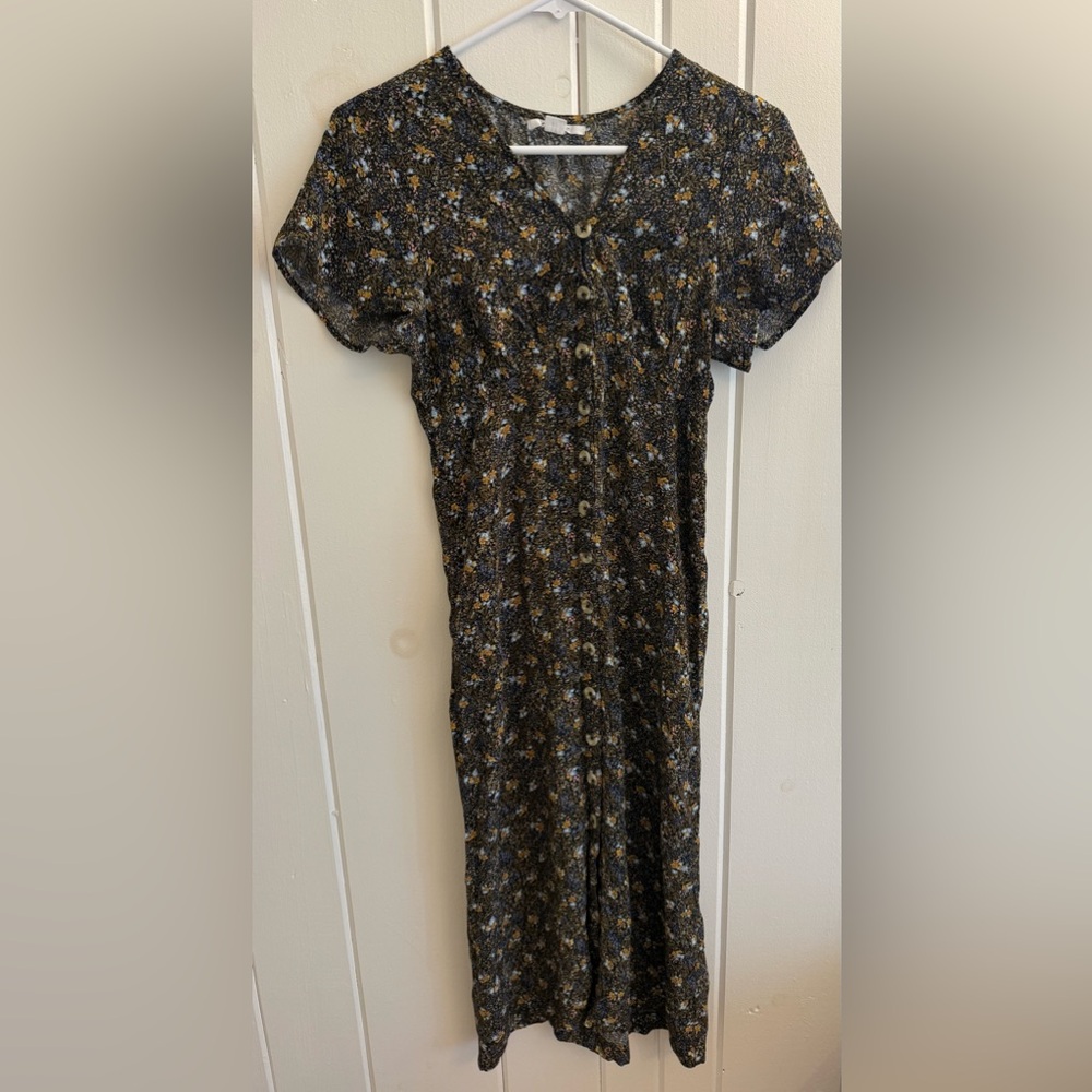 O’Neal Floral Black Midi Dress with Puff Sleeves